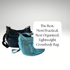 the best, most practical, best organized, light weight cross body bag in black and blue