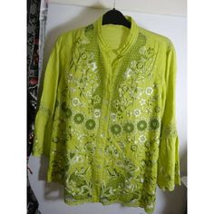 Filed In Sec E Color On Tag Says "Celery" This Is A Chartruese Yellow Green With White And Green Embroidered Accents. New With Tags. $139 Retail No Offers. Collar Has A Metal Stay To Bend The Way The Collar Lays. I Have This In S & M. This Is Unworn With No Damage, Just Wrinkles. No Smoke Or Pets. Fabric Is:100% Linen Lining Is Nylon Machine Wash Per Tags. S Underarms:44 Waist:44 Hips:46 Front Shoulder To Hem:25.5 Shoulders Across: 17.4 To End Of Sleeve:18 Sleeves Are Bell. Green Embroidered Long Sleeve Tops, Green Long Sleeve Blouse With Resham Embroidery, Spring Cotton Shirt With Resham Embroidery, Green Long Sleeve Tops With Resham Embroidery, Green Tops With Resham Embroidery For Spring, Green Resham Embroidered Top For Spring, Spring Embroidered Green Shirt, Spring Embroidered Green Blouse, Spring Long Sleeve Shirt With Resham Embroidery