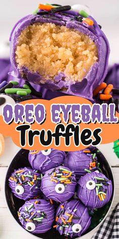 an image of halloween treats with the words oreo eyeball truffles on it