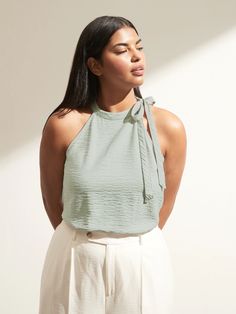 Tie-Neck Top | Banana Republic Chic Textured Summer Tops, Summer Solid Blouse With Crinkle Texture, Chic Crinkle Texture Blouse For Day Out, Casual Textured Summer Blouse, Textured Tops For Spring Beach Outings, Textured Tops For Beach, Spring Season, Textured Tops For Beach In Spring, Textured Tops For The Beach In Spring, Elegant Textured Tops For Summer