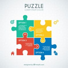 four puzzle pieces arranged in the shape of a square