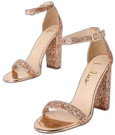 Glamorous Rose Gold Heels For Night Out, Rose Gold 4-inch Heels For Party, Rose Gold Round Toe Party Heels, Rose Gold Party Heels With 4-inch Heel, White Strappy High Heels, White Ankle Strap Heels, Gold Ankle Strap Heels, Black Pointed Toe Heels, Lace High Heels