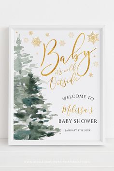 Winter Forest Gold It's Cold Outside Baby Shower Poster Welcome Sign Baby Shower Napkins, Personalized Paper Napkins, Baby Shower Party Supplies, Baby Shower Welcome Sign, Party Napkins