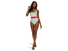 Beach Riot Emmy Bottoms - Women's Swimwear : Pastel Macaron Color-Block : The Beach Riot Emmy Bottoms are perfect for your stylish beachwear look. This pair comes with a minimal style. High-waisted construction. Moderate coverage. Elasticized waistband. Pull-on closure. 82% polyester, 18% spandex. Hand wash, lay flat to dry. Imported. If you're not fully satisfied with your purchase, you are welcome to return any unworn and unwashed items with tags intact and original packaging included. Trendy High Rise Beach Swimwear, Trendy High Waist Bottoms For Pool, Trendy High Waist Bottoms For Poolside, High Rise Stretch Bottoms For The Beach, Trendy High Waist Beach Bottoms, Trendy High-waist Bottoms For Beach Season, High Rise Swimwear With Wide Waistband For Summer, High Rise Summer Pool Bottoms, Casual High-rise Fitted Swimwear