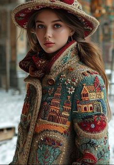 Outfits For The Cold, Winter Outfit Inspiration, Freeform Crochet, Upcycled Fashion, Embroidered Clothes, Sewing Art, Beautiful Knitting, Knit Fashion, Winter Outfit