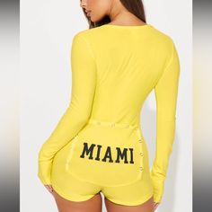 Never Worn! This Is The Miami Long Sleeve Pj Romper Onesie From Fashion Nova. Yellow Color. Some Fn Items Don’t Come With Swing Tags, And This Was One Of Them. Long Sleeve Letter Print Tops For Pajama Party, Long Sleeve Tops With Letter Print For Pajama Party, Yellow Long Sleeve Summer Sleepwear, Yellow Fitted Top For Loungewear, Fitted Yellow Top For Loungewear, Stretch Long Sleeve Tops For Pajama Party, Casual Letter Print Bodysuit For Loungewear, Casual Bodysuit With Letter Print For Loungewear, Summer Long Sleeve Loungewear Bodysuit