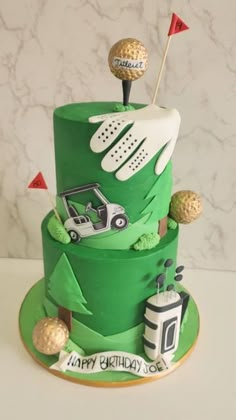 a birthday cake with golf themed decorations on it