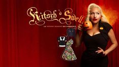 a woman is holding an orange in front of a red curtain with the words, witch's sweety on it