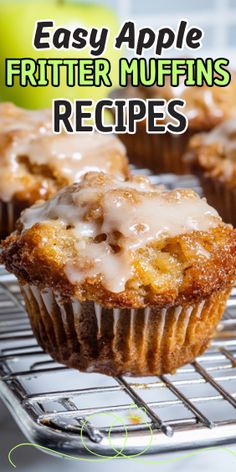 an easy apple fritter muffins recipe on a cooling rack