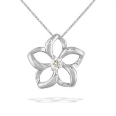 40034 - 14K White Gold - Floating Plumeria Pendant Elegant Yellow Gold Flower Jewelry, Elegant 14k Gold Jewelry With Flower Charm, Elegant White Gold Flower Charm Necklace, Elegant White Gold Flower Necklace, Flower-shaped Diamond Necklace For Anniversary, Elegant Flower Necklace With Diamond Accents, Elegant Flower Shaped Diamond Accented Necklaces, Elegant Flower Shaped Necklaces With Diamond Accents, Elegant Flower Necklaces With Diamond Accents