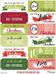 the twelve days of christmas gift tags