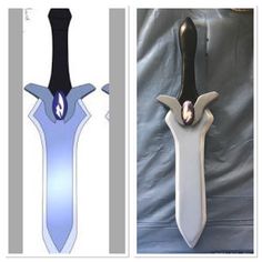 two different types of knifes are shown in this image, one is blue and the other is white