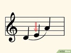 a musical note with an arrow pointing to the music notes on it's left side