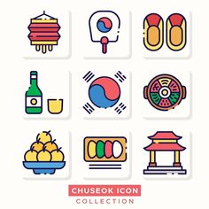 the chinese icons are arranged in different colors