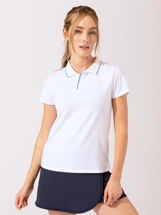 Paulette Short Sleeve Polo Womens Tops Short Threads 4 Thought White Sporty Polo Shirt With Collared Neckline, Sporty Collared Top With Go-dry Technology, Collared Sports Top With 4-way Stretch, Sporty Tops With Contrast Trim And Collared Neckline, Sporty Fitted Go-dry Polo Shirt, Sporty Fitted Polo Shirt With Go-dry, Sporty Go-dry Polo Collar Top, Fitted Polo Shirt For Golf In Athleisure Style, Fitted Athleisure Polo Shirt For Golf