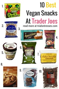 the top ten vegan snacks at trader joe's, including crackers and more