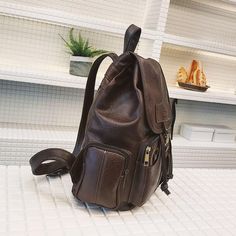 Leather Casual Backpacks Vintage Style Trendy Brown Leather Backpack With Zipper Closure, Trendy Brown Backpack With Zipper Pocket, Brown School Backpack With Zipper Pocket, School Backpack With Zipper Pocket In Brown, Casual Brown Leather Backpack For Daily Use, Casual Brown Leather Backpack With Zipper, Brown School Backpack With Pockets, Brown Casual Leather Backpack For Travel, Casual Brown Leather Backpack For Travel