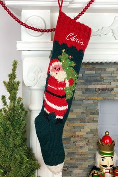 a christmas stocking hanging from a mantel