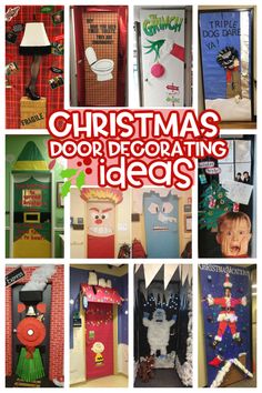 christmas door decorating ideas are featured in this collage with the words, christmas door decorating ideas