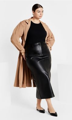 PU Ivy Skirt Faux Leather Skirt Outfit, All Black Outfits For Women, Elevated Essentials, Satin Skirt Outfit, Leather Skirt Outfit, Look Plus Size, Bold Necklace, Leather Jacket Outfits, Ribbed Tank Top