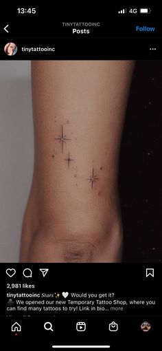 the back of a woman's leg with small stars on it, and an instagramtion