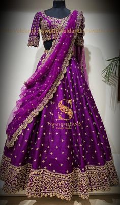 Lehenga Designs Purple Colour, Indian Bridal Lehangas, Combination With Purple Lehnga, Leghana Design, Purple Half Saree, Vestido Charro, Purple Lehenga, Latest Bridal Blouse Designs