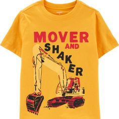 Crafted In Lightweight Jersey With A Construction Truck And Coordinating Slogan, This Tee Is A Year Round Favorite. Features: - Short Sleeves - Ribbed Neckline Fabric & Care: - 100% Cotton Lightweight Jersey - Imported - Machine Washable Yellow Letter Print Tops For Playtime, Playful Yellow Tops For Playtime, Yellow Playful Tops For Playtime, Playful Yellow Shirt With Graphic Print, Playful Yellow Graphic Print Shirt, Baby Boy Graphic Tees, Carters Baby Boys, Boys Graphic Tee, Jersey Tee