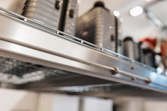 a close up view of a stainless steel shelf