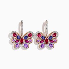 Effy 14K Rose Gold Multi-Stone and Diamond Butterfly Drop Earrings