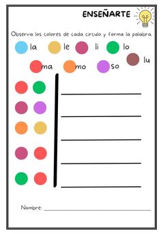 the spanish worksheet for children to learn how to write and color with dots