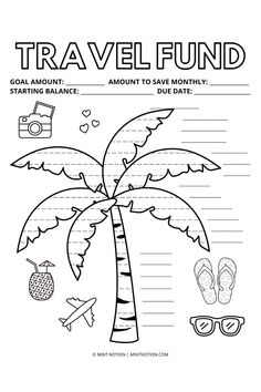 the travel fund worksheet for kids to help them learn how to get on vacation