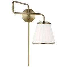 a wall light with a white shade on the side and a metal pole attached to it