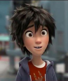 an animated character with black hair and big eyes