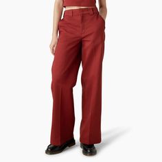 Women's Regular Fit Wide Leg Work Pants - Dickies US Wide Leg Work Pants, Work Pants Women, Dickies Women, Dickies Pants, Leg Work, Pink Pants, Hem Style, Work Shirts, Work Pants