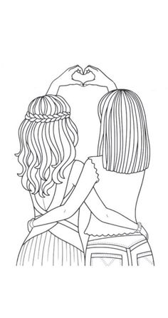 two girls hugging each other with their arms around one another