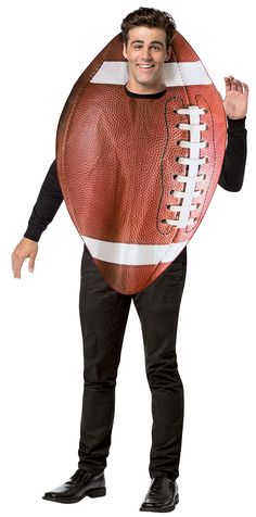 a man in a football costume is posing for the camera