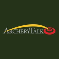 the archery talk logo on a dark green background with yellow and red swirls around it