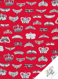 a red background with silver crowns on it