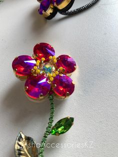 100% handmade unique jewelry by AishaAccessoriesKZ. Unique Brooch, Flower Branch, Jewelry Pins, Flower Brooch, Embroidered Flowers, Flower Jewellery, Crystal Beads, Brooch Pin, Hand Embroidered