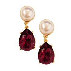 pearl and ruby teardrop earrings Red Ruby Earrings, Clear Crystal Bracelet, Pearl Top, Timeless Glamour, Cute Engagement Rings, Ruby Crystal, Red Jewelry, Garnet Jewelry, Ruby Earrings