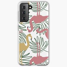 flamingos and palm leaves iphone case