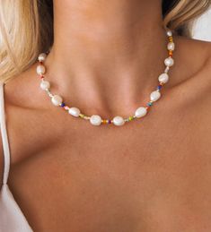 Colorful Beaded Choker with Freshwater Pearls Length of Choker: approx. 15.5 - 17.5 inches This necklace is made with a real freshwater pearls, therefore each pearl is unique and no two necklaces are alike. Beaded Chocker, Denim Style Casual, Pleated Skater Dress, Two Necklaces, Purple Fits, Sparkly Earrings, Special Occasion Outfits, Summer Necklace, Pretty Necklaces