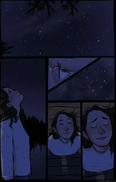 a comic strip with an image of a woman looking up at the stars in the sky