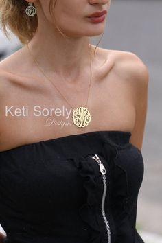 "Designs by Keti Sorely This pretty script monogrammed necklace can be designed using your initials and crafted by our talented jewelers using old style craftsmanship. Treat yourself with custom made jewelry or surprise your loved ones! Metal: gold filled Karat/purity: 14K Chain: 14k Gold filled Initials size is optional between 1/2\" to 2.5\"\" in diameter and hangs from the link chain. Note: Traditional monograms are made with the following order of initials taken from your name: FIRST, LAST, Initials Necklace, Script Monogram, Monogram Necklace, Pompano Beach, Personalized Initials, Initial Pendant, Monogram Initials, Name Necklace, Initial Necklace