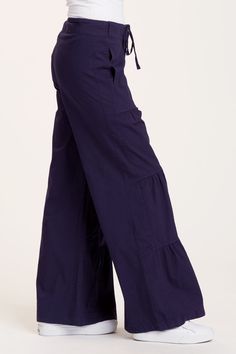 It's back by popular demand: our signature terraced ruched wide leg pant, with a flat drawstring waist, back elastic, zip fly and side seam pockets. Stretch Poplin: 96/4 Cotton/Spandex. Inseam: ~31.5" Front Rise: ~9.75" Back Rise: ~15" Waistband: Drawstring in Self Waistband Color Description: Traditional Navy Preshrunk. Machine washable. Imported. MODEL Ashley is wearing size Small. Height: 5'9" | Bust: 32B | Waist: 27" | Hip: 37" Versatile Wide Leg Parachute Pants, Stretch Wide Leg Bottoms With Drawstring, Spring Wide Leg Bottoms With Functional Drawstring, Relaxed Fit Wide Leg Bottoms With Drawstring, Versatile Wide Leg Cargo Pants For Loungewear, Gathered Waist Wide Leg Bottoms, Stretch Full Length Wide Leg Pants With Drawstring, Full Length Drawstring Pants, Cotton Bottoms With Relaxed Fit And Gathered Waist