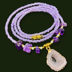 Handmade Purple Beads with Natural Raw Amethyst Chips and Quartz Crystal  Pendant Gold Detail Waist Beads Waist Chain Belly Chain Body Jewellery  Gold screw clasp Made to fit  Waist line / Upper hip line / hip line  Amethyst is the most popular variety of quartz crystals that is considered the most powerful and protective stone. It is a semiprecious violet stone that is often used in jewelry and for healing purposes. This purple crystal has the power to calm the mind leading it into a subtle awareness. Check out more of my waist Beads collection 🤍 https://etsy.me/3JbHvCJ Purple Beaded Chain Bracelets With Round Beads, Purple Beaded Chain Bracelet With Round Beads, Hand-strung Purple Jewelry For Beach, Hand-strung Purple Beach Jewelry, Bohemian Purple Beaded Chain Bracelets, Hand-strung Purple Bohemian Beads, Purple Hand-strung Bohemian Beads, Bohemian Hand-strung Purple Beads, Purple Bohemian Hand-strung Beads