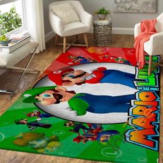 the rug is decorated with mario and luigi's super mario bros characters on it