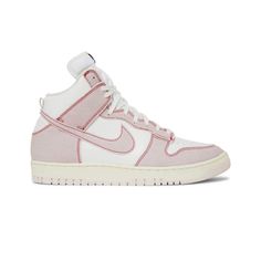 New!! Worn Around House. Men’s 8.5 Women’s 10 The Nike Dunk High 1985 'Barely Rose' Applies An Aged Aesthetic To A Refashioned High-Top That Aligns With The Retro Silhouette's Original Shape. Crisp White Leather Is Utilized On The Upper, Accented With Faded Pink Denim Overlays And A Color-Matched Swoosh. The Latter Details Feature Raw Edges And Contrast Red Stitching. Atop The Breathable Nylon Tongue, A Woven Tag Displays Traditional Nike Branding. The Sneaker Is Mounted On A Traditional Rubber Nike Canvas High-top Streetwear Sneakers, Nike Canvas High-top Sneakers For Streetwear, Pink Custom Sneakers For Streetwear, Pink Custom Sneakers For Streetwear Athleisure, Pink Mid-top Sneakers For Streetwear, Nike Custom Sneakers For Spring Streetwear, Nike Casual High-top Sneakers For Streetwear, Trendy Nike Sneakers For Streetwear, Nike Custom Sporty Sneakers For Spring