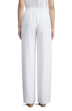 The line between refined and relaxed has never been more elegantly blurred with these pull-on pants in a wide-leg cut from stretch-silk crêpe de Chine. 31" inseam; 22" leg opening; 11 1/2" front rise; 17" back rise Elastic waist Front slant pockets 94% silk, 6% elastane Dry clean Imported Women's Designer Clothing Elegant Wide Leg Pull-on Pants For Work, Elegant Pull-on Pants For Daywear, Elegant Formal Dress Pants With Elastic Waistband, Elegant Pull-on Style Trousers, Elegant Pull-on Trousers, Elegant Pull-on Style Dress Pants For Formal Occasions, Elegant Formal Pull-on Dress Pants, Elegant White Wide Leg Pants With Elastic Waistband, Elegant High-waisted Wide Leg Pants For Daywear