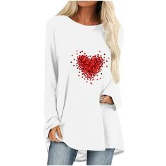 [SIZE]-This cute Valentine's T-shirt supports sizes 2XL-5XL, please confirm the right size before purchase, you can quickly buy the size that suits you, and we will also provide the correct size chart!  [MATERIAL]-Valentine's day shirt is made of cotton fabric, which has soft and comfortable characteristics.The quality of the product is excellent, even if you rub the t-shirt hard, it will quickly return to its original shape without leaving wrinkles! Breathable and comfortable, you can have a great day!  [FEATURES]-Printed with cute gnomes and hearts, on this special day, with editor love and eternity! The classic round neck design can be matched with more dresses, the casual loose style, simple and practical, is a fashionable item!  [OCCASIONS]-These love heart tee shirts are suitable for Oversized Long Sleeve Top With Heart Graphic, Relaxed Fit Crew Neck Top With Heart Print, Oversized Heart Print Casual Tops, Casual Oversized Heart Print Tops, Long Sleeve Cotton T-shirt With Heart Print, Winter Cotton Tops With Heart Graphic, Cotton Tops With Heart Graphic For Winter, White Long Sleeve Tops With Heart Graphic, Fall Long Sleeve Top With Heart Graphic